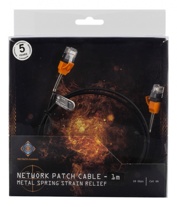 DELTACO GAMING Cat6A patchkabel, 1m, tunn, svart