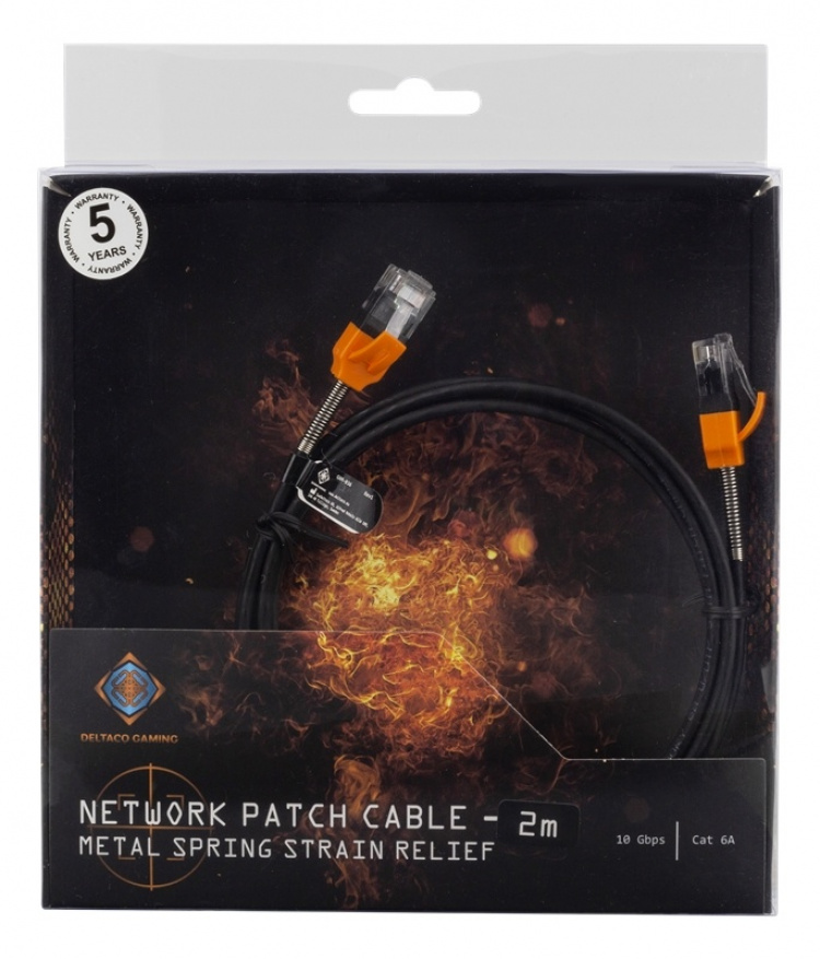 DELTACO GAMING Cat6A patchkabel, 2m, tunn kabel, svart