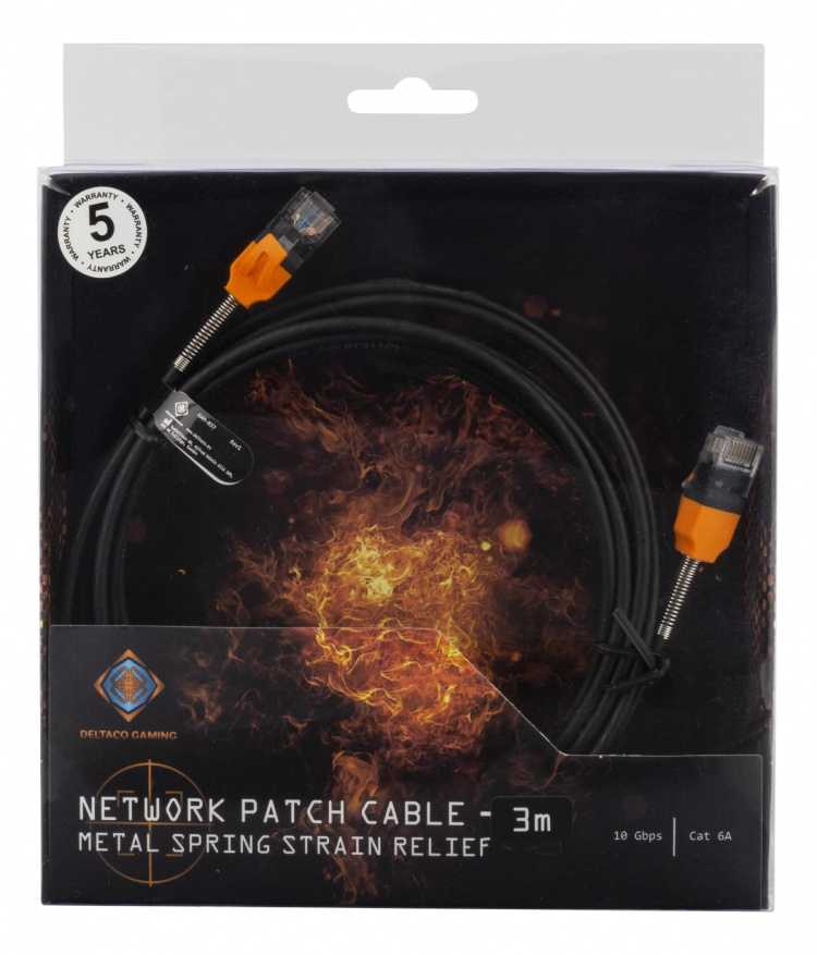 DELTACO GAMING Cat6A patchkabel, 3m, tunn kabel, svart
