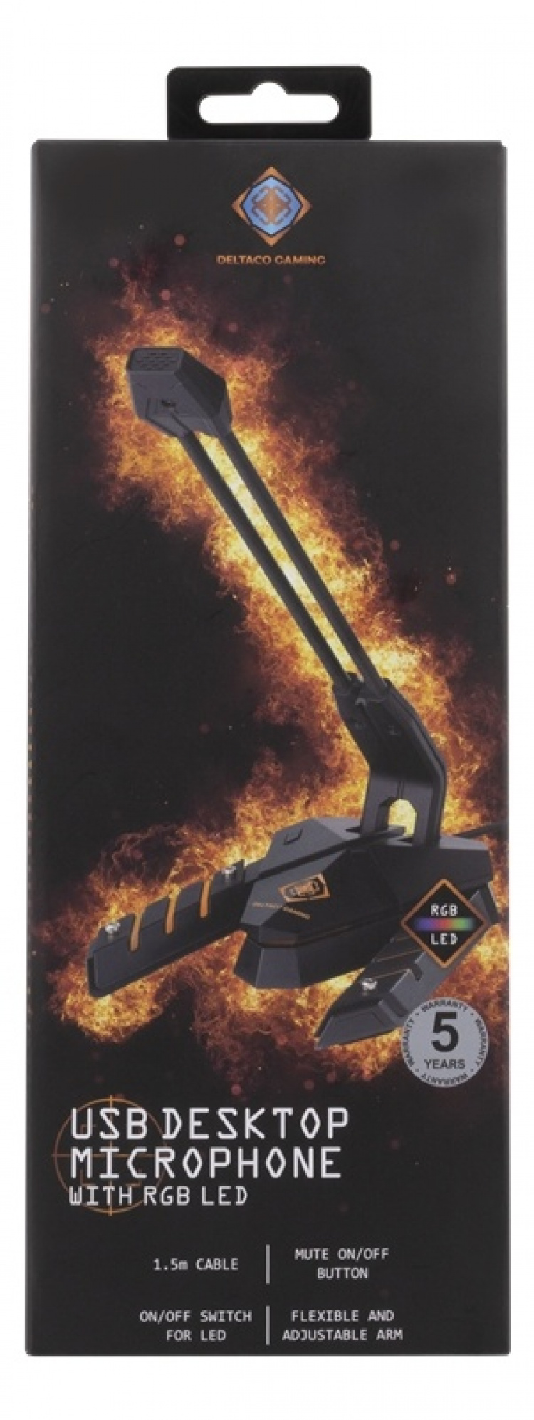 DELTACO GAMING bordsmikrofon, RGB, USB-anslutning, svart/grå DELTACO GAMING bordsmikrofon, RGB, USB-anslutning, svart/grå