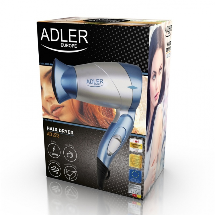 Adler hopfällbar hårfön - blå/silver