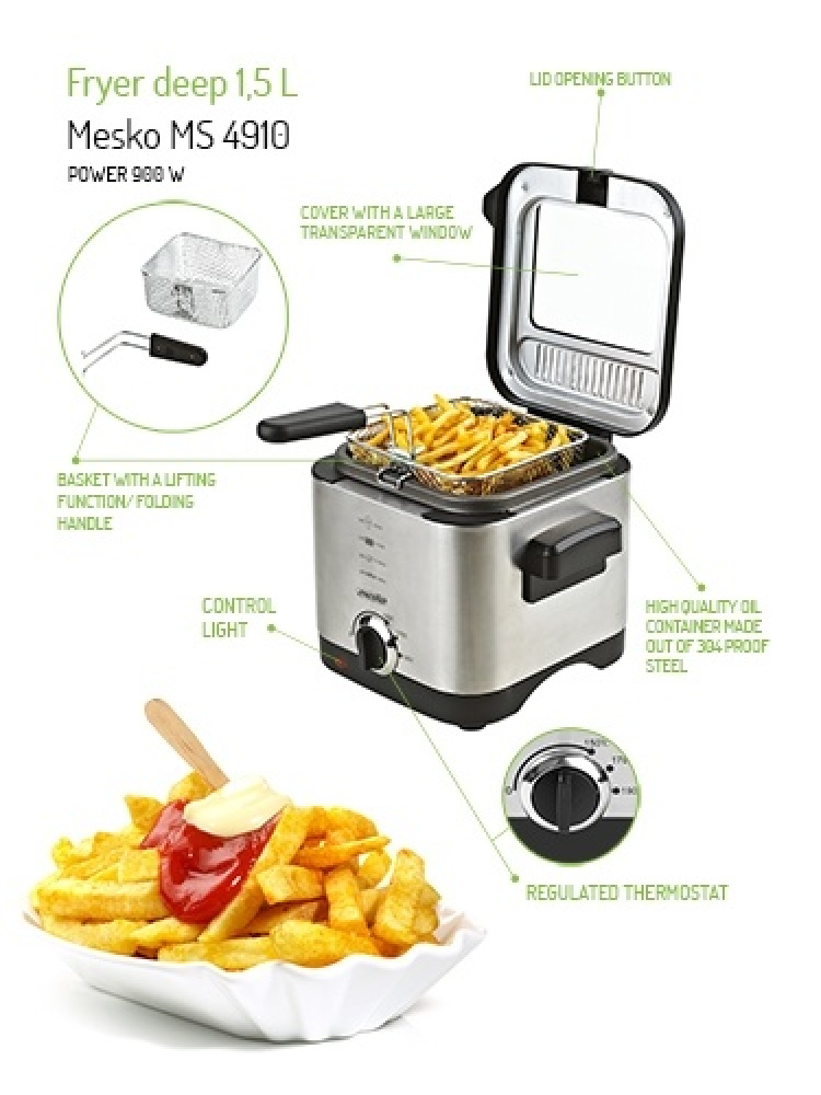 Mesko fritös med termostat, 1,5 l