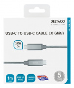 DELTACO USB-C SuperSpeed-kabel, 1m, USB 3.1 Gen 2, 10 Gbps, 100W, silv DELTACO USB-C SuperSpeed-kabel, 1m, USB 3.1 Gen 2, 10 Gbps, 100W, silv