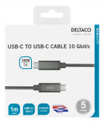 DELTACO USB-C SuperSpeed-kabel, 1m, USB 3.1 Gen 2, 10 Gbps, 100W, rymd