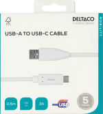 DELTACO USB-C till USB-A kabel, 0,5m, 3A, USB 2.0, vit DELTACO USB-C till USB-A kabel, 0,5m, 3A, USB 2.0, vit