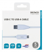 DELTACO USB-C till USB-A kabel, 1,5m, 3A, USB 2.0, vit DELTACO USB-C till USB-A kabel, 1,5m, 3A, USB 2.0, vit