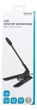 DELTACO USB-skrivbordsmikrofon, frekvensomfång 100 Hz - 1 kHz