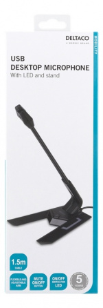 DELTACO USB-skrivbordsmikrofon, frekvensomfång 100 Hz - 1 kHz