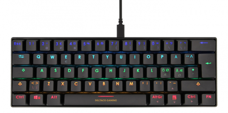 DELTACO GAMING mekaniskt tangentbord med röda brytare, 60% RGB, 62st tangenter