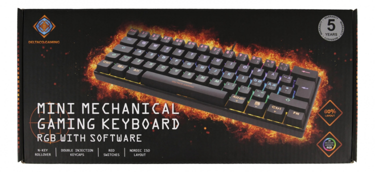 DELTACO GAMING mekaniskt tangentbord med röda brytare, 60% RGB, 62st tangenter