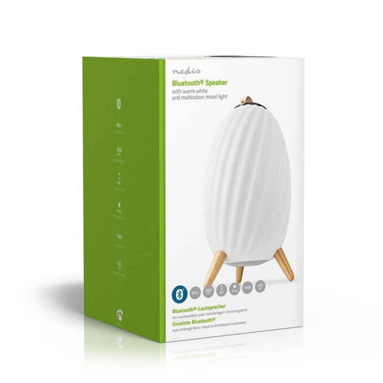 Nedis Bluetooth-högtalare med stämmningsbelysning | 6 timmar | Ambient design | 90 W | Mono | RGB / Varm Vit | IPX5 | Synkroniseringsbar | Grå / Vit
