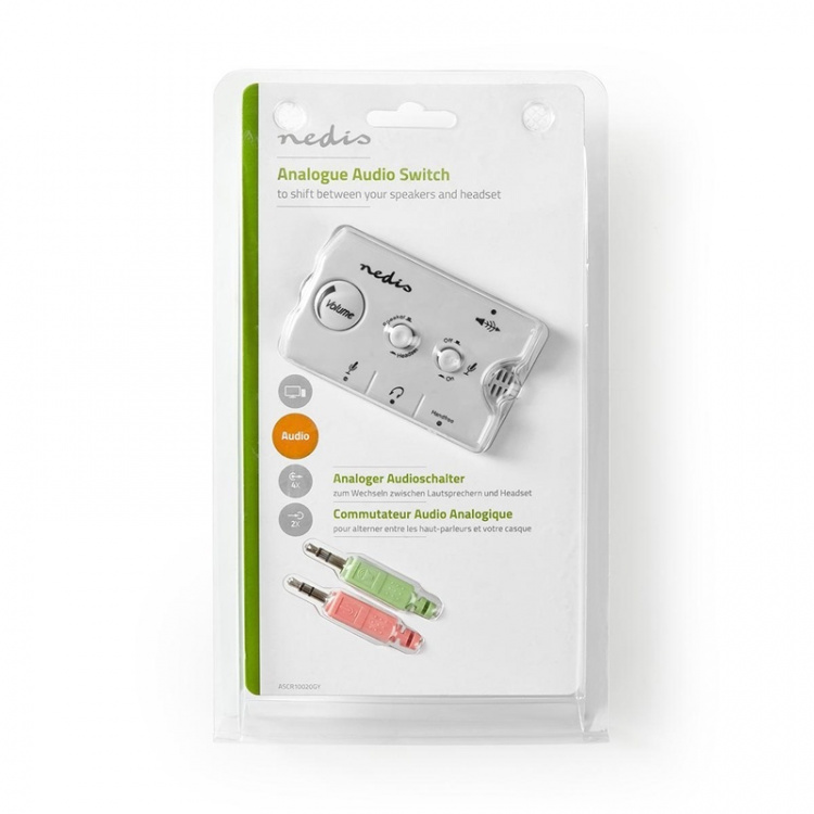 Nedis Audio switch | Ingång för audio/video/dataanslutningar: 2x 3.5 mm Male | Audio / video / dataanslutningar utgång: 2.5 mm Female / 3x 3.5 mm Female | Funktionskontroll: Instruktionsbok | Antal knappar: 3
