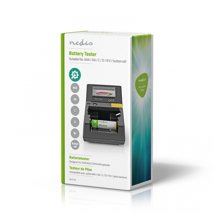 Nedis Battery Tester | 9V - AA - AAA - Button Cell - C - D | Svart