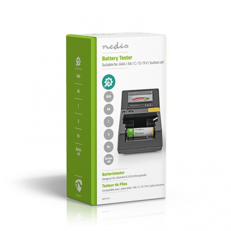 Nedis Battery Tester | 9V - AA - AAA - Button Cell - C - D | Svart