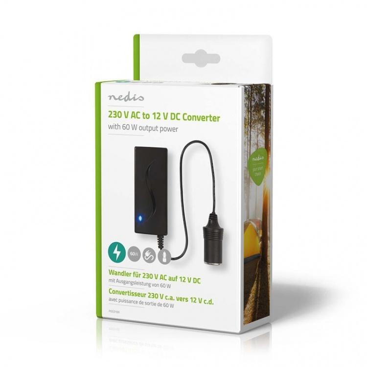 Nedis Ström omvandlare | Strömadapter | 230 V AC 50 Hz | 12 V DC | 60 W | Jordad kontakt | Svart