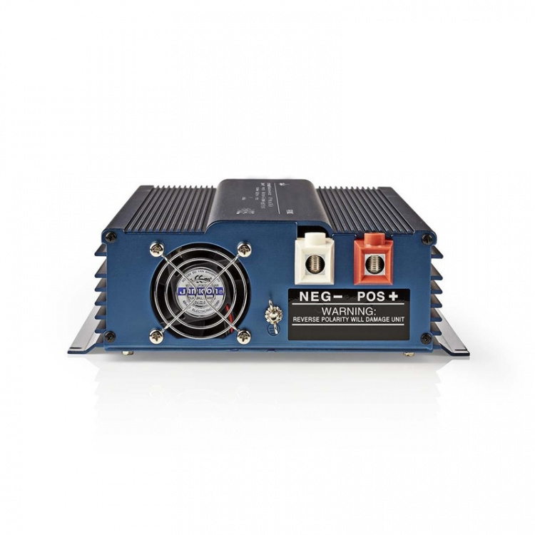 Nedis Strömväxelriktare | Inspänning: 12 V DC | Enhetens utgångsanslutning: Type F (CEE 7/3) | 230 V AC 50 Hz | 1000 W | Toppeffekt: 2000 W | Skruv terminal | Ren sinusvåg | Säkring | Blå