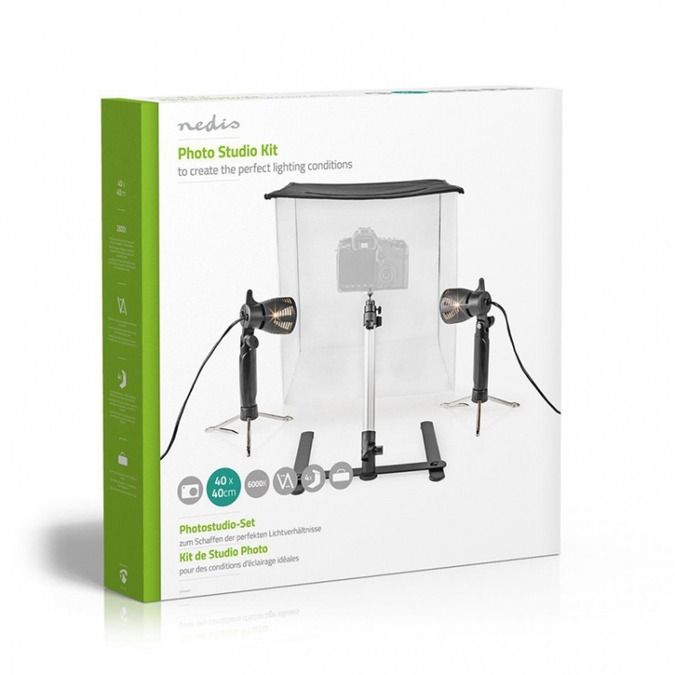 Nedis Foto Studio Kit | 400 lm | Vikbar | Bakgrunder ingår | Resväska ingår | Svart