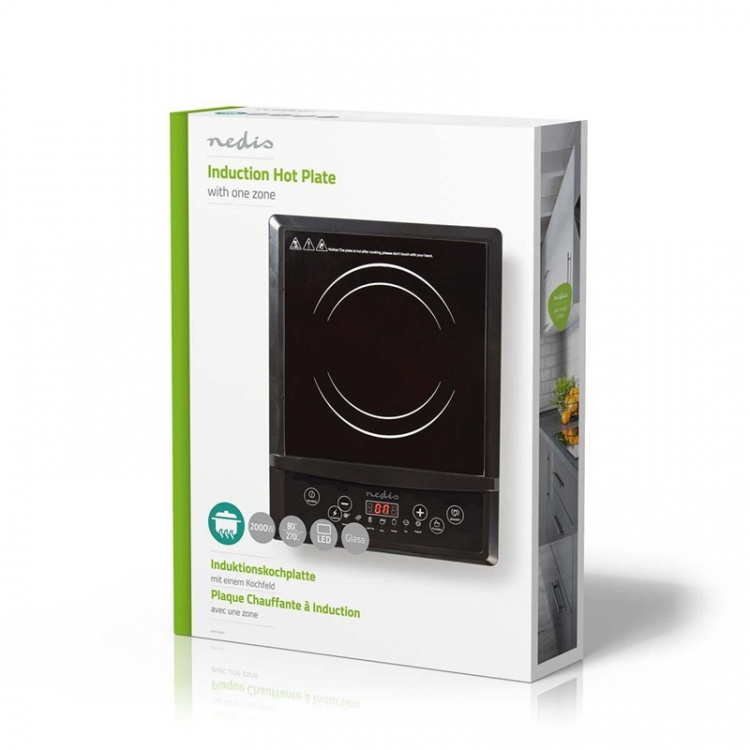 Nedis Induktionsplatta | Matlagningszoner: 1 | 2000 W | Överhettningsskydd | Svart | Timer | Turbo action | Barnlås | LCD-skärm Nedis Induktionsplatta | Matlagningszoner: 1 | 2000 W | Överhettningsskydd | Svart | Timer | Turbo action | Barnlås | LCD-skärm