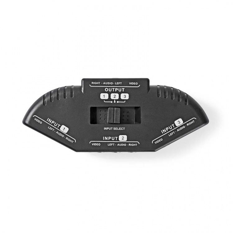 Nedis Composite Video Switch | 3-Port port(s) | Ingång för audio/video/dataanslutningar: 3x Composite Video (RWY) | Audio / video / dataanslutningar utgång: 1x Composite Video (RWY) | 1024x576 | ABS | Svart