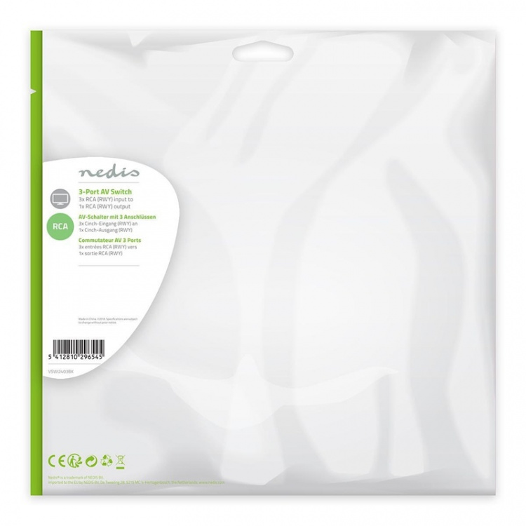 Nedis Composite Video Switch | 3-Port port(s) | Ingång för audio/video/dataanslutningar: 3x Composite Video (RWY) | Audio / video / dataanslutningar utgång: 1x Composite Video (RWY) | 1024x576 | ABS | Svart