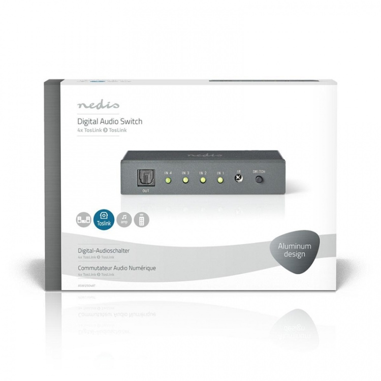 Nedis Optisk audioswitch | 4-port - 4x TosLink-ingång | 1x TosLink-utgång