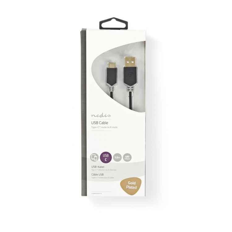 Nedis USB-kabel | USB 2.0 | USB-A Hane | USB-C™ Hane | 60 W | 480 Mbps | Guldplaterad | 1.00 m | Rund | PVC | Antracit | Kartong med fönster Nedis USB-kabel | USB 2.0 | USB-A Hane | USB-C™ Hane | 60 W | 480 Mbps | Guldplaterad | 1.00 m | Rund | PVC | Antracit | Kartong med fönster