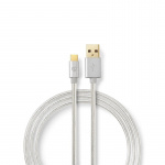 Nedis USB-kabel | USB 2.0 | USB-A Hane | USB-C™ Hane | 15 W | 480 Mbps | Guldplaterad | 2.00 m | Rund | Flätad / Nylon | Aluminium | Kartong med täckt fönster