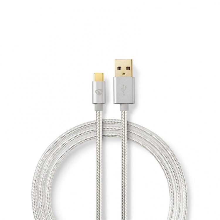 Nedis USB-kabel | USB 2.0 | USB-A Hane | USB-C™ Hane | 15 W | 480 Mbps | Guldplaterad | 2.00 m | Rund | Flätad / Nylon | Aluminium | Kartong med täckt fönster