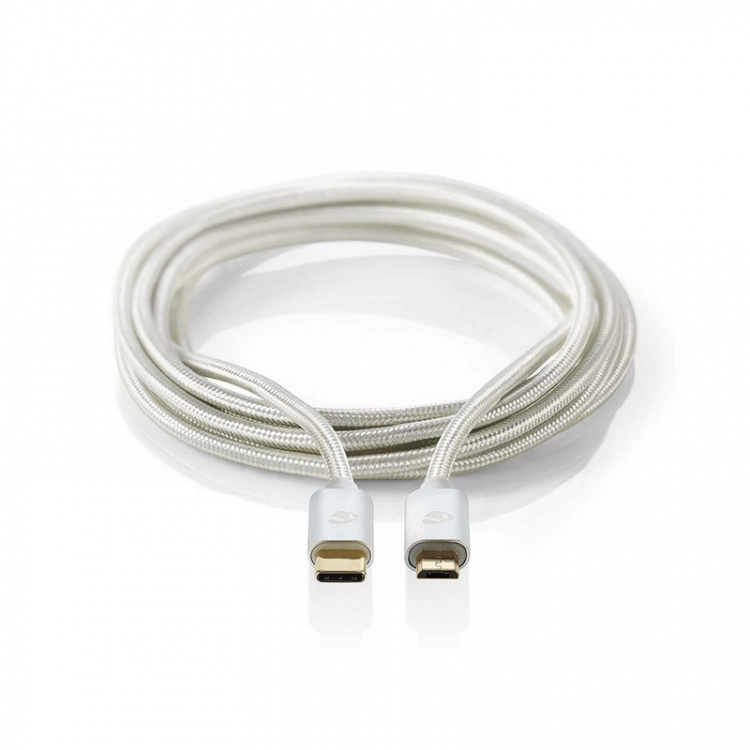 Nedis USB-kabel | USB 2.0 | USB-C™ Hane | USB Micro-B Hane | 10 W | 480 Mbps | Guldplaterad | 2.00 m | Rund | Flätad / Nylon | Aluminium | Kartong med täckt fönster