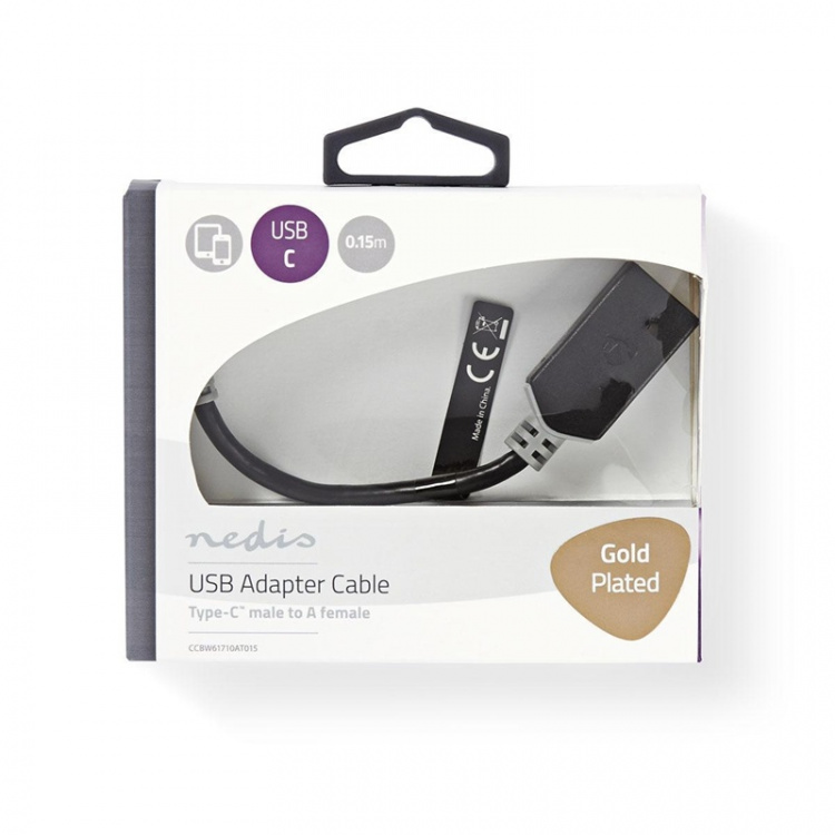 Nedis USB-C™ Adapter | USB 3.2 Gen 1 | USB-C™ Hane | USB-A Hona | 5 Gbps | 0.15 m | Rund | Nickelplaterad | PVC | Antracit | Låda