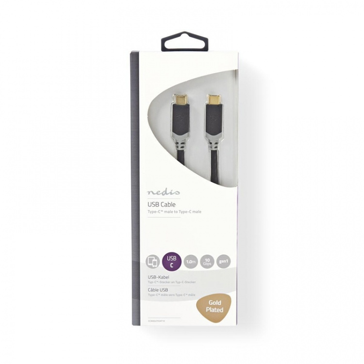 Nedis USB-kabel | USB 3.2 Gen 1 | USB-C™ Hane | USB-C™ Hane | 60 W | 4K@60Hz | 5 Gbps | Nickelplaterad | 1.00 m | Rund | PVC | Antracit | Kartong med fönster