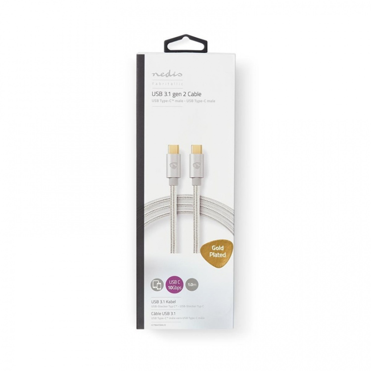 Nedis USB-kabel | USB 3.2 Gen 2 | USB-C™ Hane | USB-C™ Hane | 100 W | 4K@60Hz | 10 Gbps | Guldplaterad | 1.00 m | Rund | Flätad / Nylon | Aluminium | Kartong med täckt fönster