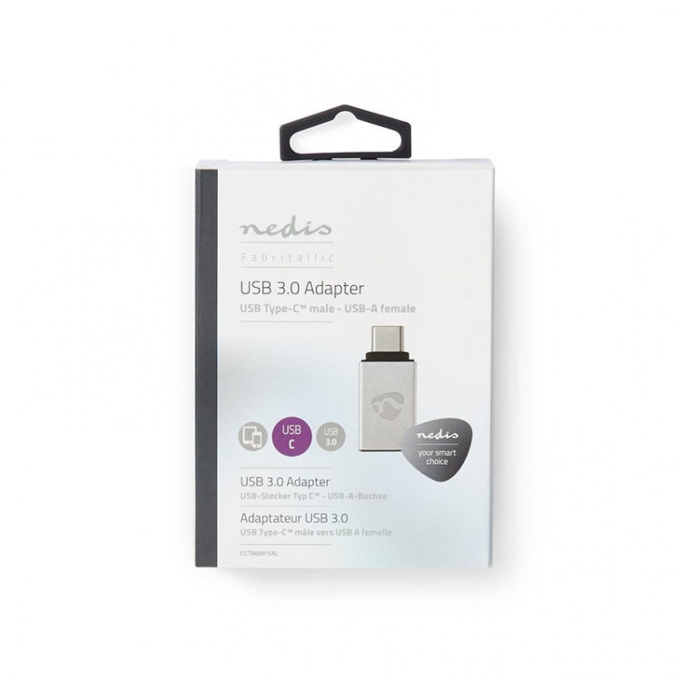 Nedis USB-C™ Adapter | USB 3.2 Gen 1 | USB-C™ Hane | USB-A Hona | 5 Gbps | Rund | Nickelplaterad | Silver | Kartong med täckt fönster