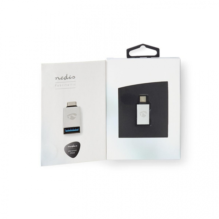 Nedis USB-C™ Adapter | USB 3.2 Gen 1 | USB-C™ Hane | USB-A Hona | 5 Gbps | Rund | Nickelplaterad | Silver | Kartong med täckt fönster