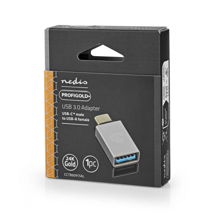 Nedis USB-C™ Adapter | USB 3.2 Gen 1 | USB-C™ Hane | USB-A Hona | 5 Gbps | Rund | Nickelplaterad | Silver | Kartong med täckt fönster
