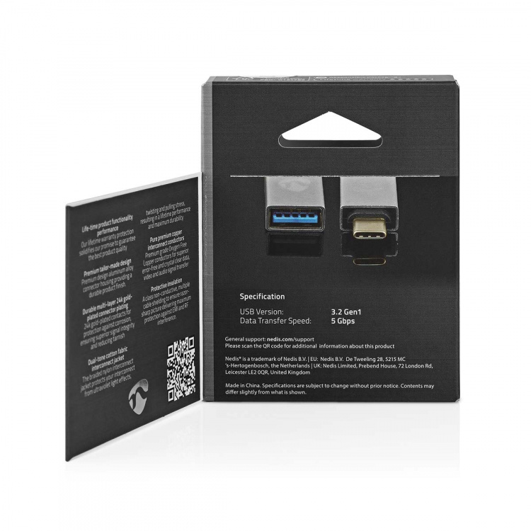 Nedis USB-C™ Adapter | USB 3.2 Gen 1 | USB-C™ Hane | USB-A Hona | 5 Gbps | Rund | Nickelplaterad | Silver | Kartong med täckt fönster