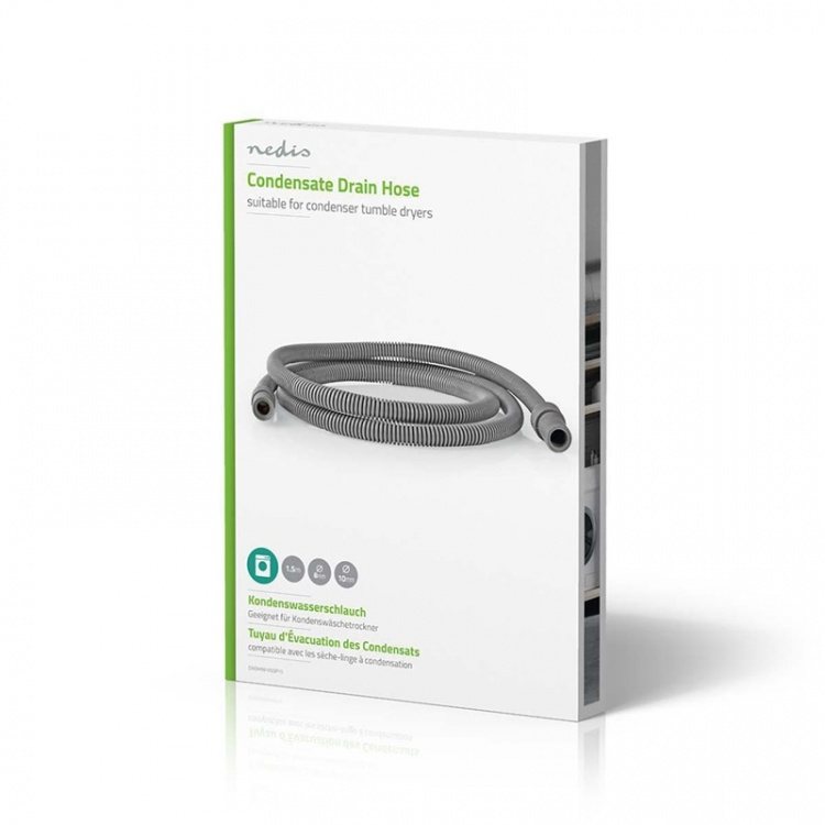 Nedis Utloppsslang | 8 mm | 10 mm | 1.50 m | Användning: Kondensera torktumlare | Gummi / Plast | Grå