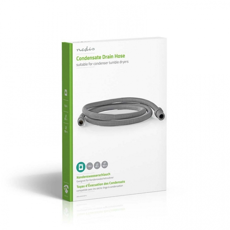 Nedis Utloppsslang | 8 mm | 10 mm | 1.50 m | Användning: Kondensera torktumlare | Gummi / Plast | Grå