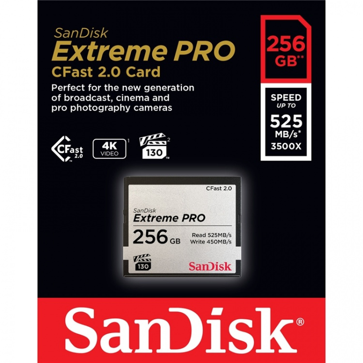 Sandisk Minneskort Cfast 2.0 Extreme Pro 256Gb 525Mb/S Vpg130