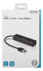 DELTACO USB Mini Hubb med fyra USB-A portar, USB 3.1 Gen 1, svart DELTACO USB Mini Hubb med fyra USB-A portar, USB 3.1 Gen 1, svart