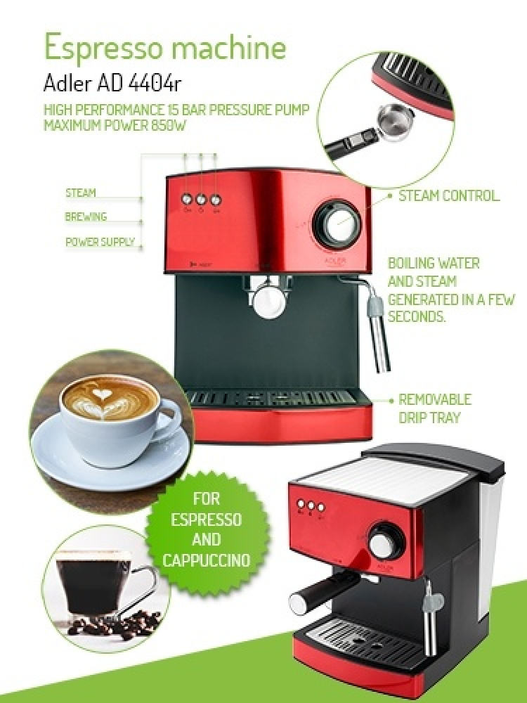 Adler Espressomaskin - 15 bar, Röd