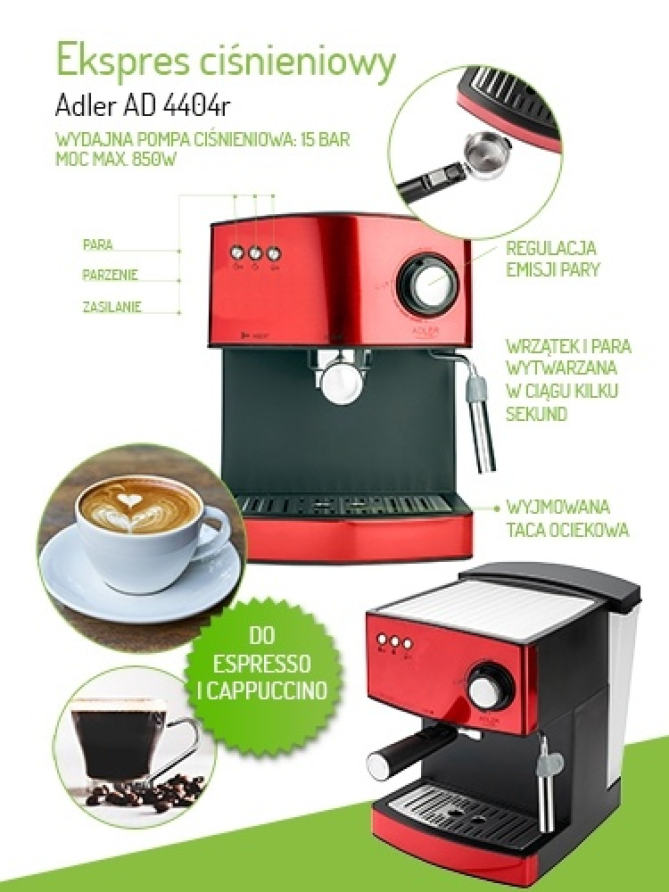 Adler Espressomaskin - 15 bar, Röd