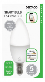 DELTACO SMART HOME LED-lampa, E14, WiFI, 4,5W, 2700K-6500K, dimbar, vit