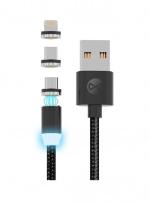 Forever Core - 3i1 Magnetisk laddkabel - Lightning/USB-C/microUSB, 1m