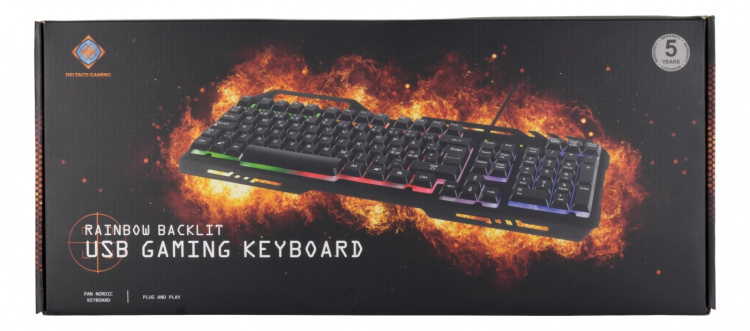 DELTACO GAMING - Tangentbord, RGB bakgrundsbelysning, USB, Nordisk Layout, metal