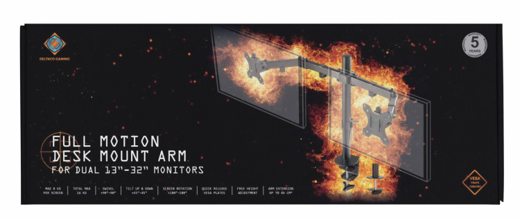DELTACO GAMING - Dual-monitor skrivbordsfäste, 13