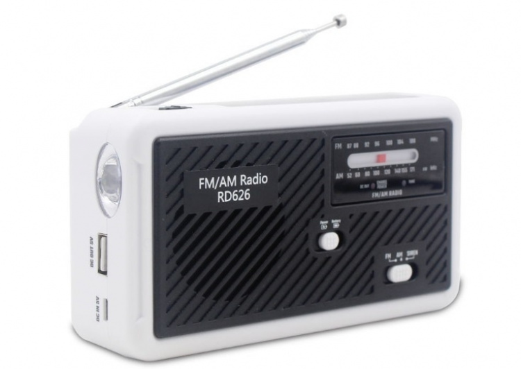 Multifunktionell Vevradio med LED-lampa - FM-radio, USB, Solcell, Dynamo RD626