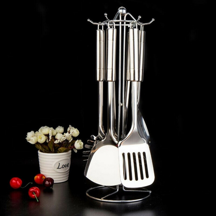 Köksredskap 6 delar med ställ, Rostfritt stål