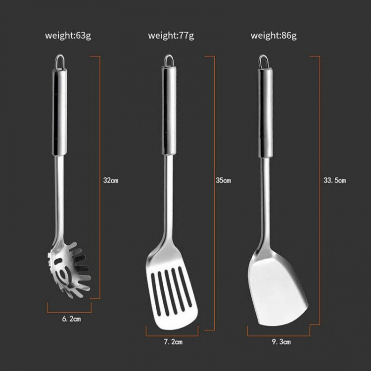 Köksredskap 6 delar med ställ, Rostfritt stål