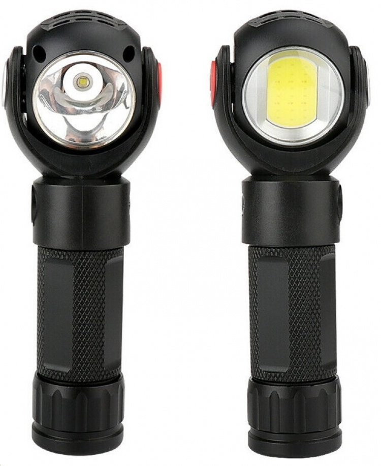 Laddningsbar T6 + COB LED 360 ° roterande ficklampa med magnet